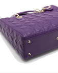 Pre-Loved Lady Dior Handbag Cannage Leather Large with Gold Hardware, Purple