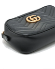 Pre-Loved GG Marmont Matelassé Camera Bag Crossbody Bag Quilted Leather Small with Aged Gold Hardware, Black