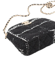 Pre-Loved Camera Bag Crossbody Bag Plaid Tweed Mini with Gold Hardware, Black and White