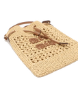 Pre-Loved Drawstring Bucket Bag Crochet Raffia with Gold Hardware, Natural Beige