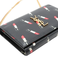 Pre-Loved Kate Chain Wallet Crossbody Bag Lipstick Print Leather Small with Gold Hardware, Black