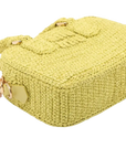 Pre-Loved Crochet Bauletto Handbag Raffia Crochet Mini with Gold Hardware, Yellow