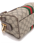 Pre-Loved Ophidia GG Mini Boston Handbag Monogram Coated Canvas Mini with Gold Hardware, Beige Ebony