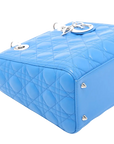 Pre-Loved Lady Dior Handbag Quilted Leather Medium with Silver Hardware, Blue