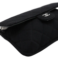 Pre-Loved Quilted Flap Bag with Foldable Tote Crossbody Bag Quilted Canvas Mini with Silver Hardware, Black