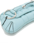Pre-Loved Horsebit Chain Shoulder Bag Quilted Leather Small with Silver Hardware, Light Blue