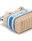 Pre-Loved Lady Dior Handbag Wicker Oblique Medium with Gold Hardware, Natural Beige and Blue
