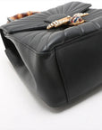 Pre-Loved Queen Margaret Bamboo Bee Backpack Quilted Leather with Aged Gold Hardware, Black