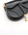 Pre-Loved Saddle Shoulder Bag Leather Mini with Gold Hardware, Black
