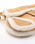 Pre-Loved Saddle Shoulder Bag Suede with Aged Gold Hardware, Tan