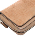 Pre-Loved Baguette Crossbody Bag Monogram Suede Mini with Silver Hardware, Beige