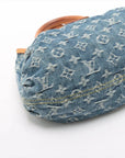 Pre-Loved Pleaty Handbag Monogram Denim Small with Gold Hardware, Blue