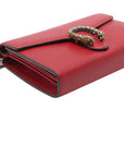 Pre-Loved Dionysus Wallet on Chain Crossbody Bag Leather Mini with Aged Silver Hardware, Red