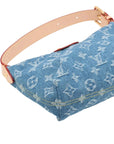 Pre-Loved Mini Pleaty Pochette Monogram Denim Mini with Gold Hardware, Blue