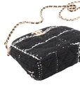 Pre-Loved Camera Bag Crossbody Bag Plaid Tweed Mini with Gold Hardware, Black and White