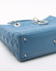 Pre-Loved Lady Dior Handbag Cannage Leather Large with Silver Hardware, Blue
