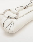 Pre-Loved Horsebit Chain Shoulder Bag Quilted Leather Small with Silver Hardware, White