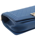 Pre-Loved Boy Shoulder Bag Quilted Leather Old Medium with Light Gold Hardware, Blue