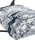 Pre-Loved DiorTravel Backpack Toile de Jouy Coated Canvas Medium with Black Hardware, White and Navy Blue