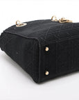 Pre-Loved Lady D-Lite Handbag Cannage Canvas Medium with Gold Hardware, Black