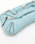 Pre-Loved Horsebit Chain Shoulder Bag Quilted Leather Small with Silver Hardware, Light Blue