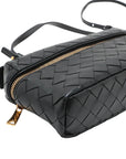 Pre-Loved Intrecciato Camera Bag Crossbody Bag Intrecciato Leather Small with Gold Hardware, Black