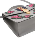 Pre-Loved Sylvie Handbag Floral Leather Medium with Gold Hardware, Gray
