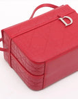 Pre-Loved Lady Dior Vanity Handbag Cannage Leather Mini with Silver Hardware, Red
