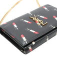 Pre-Loved Kate Chain Wallet Crossbody Bag Lipstick Print Leather Small with Gold Hardware, Black