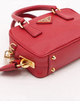 Pre-Loved Saffiano Mini Bauletto Handbag Leather Mini with Gold Hardware, Red