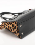Pre-Loved Twin Pocket Tote Tote Leopard Leather Small with Silver Hardware, Black