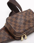 Pre-Loved Geronimos Crossbody Bag Damier Coated Canvas with Gold Hardware, Brown