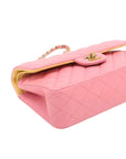 Pre-Loved Classic Double Flap Shoulder Bag Quilted Leather Small with Rainbow Iridescent Hardware, Pink