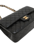 Pre-Loved Classic Double Flap Shoulder Bag Quilted Leather Medium with Gold Hardware, Black