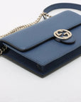 Pre-Loved Interlocking G Wallet on Chain Crossbody Bag Leather with Gold Hardware, Blue