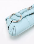 Pre-Loved Horsebit Chain Shoulder Bag Quilted Leather Small with Silver Hardware, Light Blue
