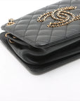 Pre-Loved CC Chain Logo Quilted Chain Bag Shoulder Bag Quilted Leather Small with Gold Hardware, Black