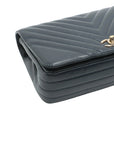 Pre-Loved Chevron Flap Bag Shoulder Bag Chevron Leather Small with Gold Hardware, Navy Blue