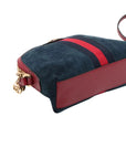 Pre-Loved Ophidia Shoulder Bag Suede Small with Gold Hardware, Navy Blue