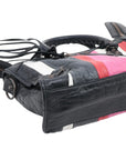 Pre-Loved Classic City Handbag Striped Leather Small with Aged Bronze Hardware, Black, White, Pink, Red