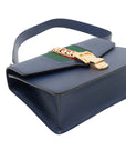 Pre-Loved Sylvie Shoulder Bag Leather Small with Gold Hardware, Navy Blue