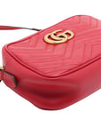Pre-Loved GG Marmont Matelassé Camera Bag Crossbody Bag Quilted Leather Small with Aged Gold Hardware, Red