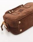 Pre-Loved Arcadie Handbag Suede Small with Gold Hardware, Brown