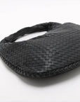 Pre-Loved Veneta Shoulder Bag Intrecciato Leather Medium with Gold Hardware, Black