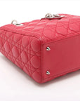 Pre-Loved Lady Dior Handbag Cannage Leather Medium with Silver Hardware, Red