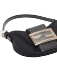 Pre-Loved Mini Mamma Baguette Shoulder Bag Canvas Plain Mini with Silver Hardware, Black