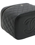 Pre-Loved CC Filigree Vanity Case Vanity Case Quilted Leather Small with Silver Hardware, Black