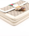 Pre-Loved Queen Margaret Shoulder Bag Monogram Canvas Coated with Aged Gold Hardware Medium, Beige Ebony with Ivory Trim