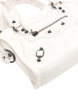 Pre-Loved Classic City Handbag Leather Mini with Aged Silver Hardware, White