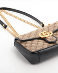 Pre-Loved GG Marmont Shoulder Bag Monogram Coated Canvas Mini with Gold Hardware, Beige / Ebony with Black Leather Trim
